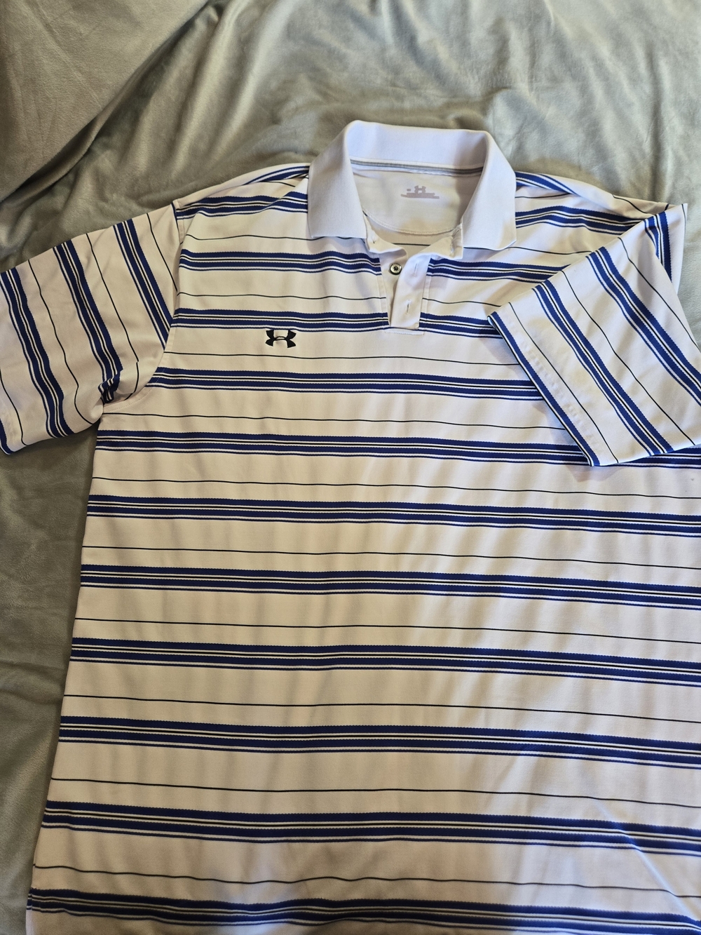 Under Armour Men’s White and Blue Striped Polo Shirt